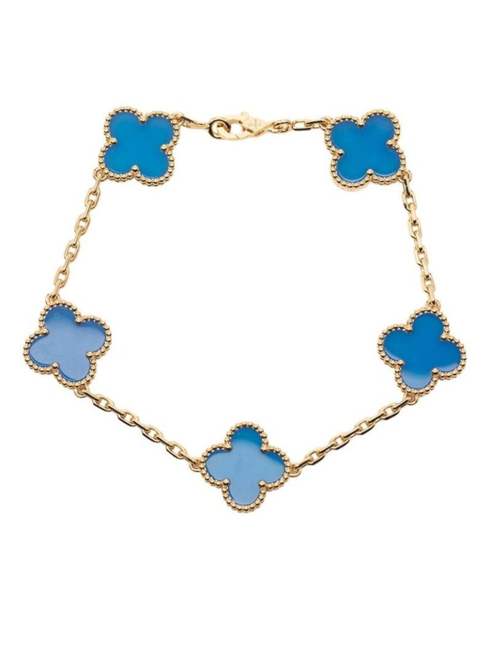 Van Cleef & Arpels Vintage Alhambra Bracelet 18K Yellow Gold Blue Agate